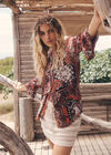 Patchwork Scarf Print Blouse, Orange, large