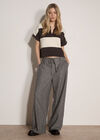 Boxy Cropped Stripe Knit T-Shirt, Grey, large