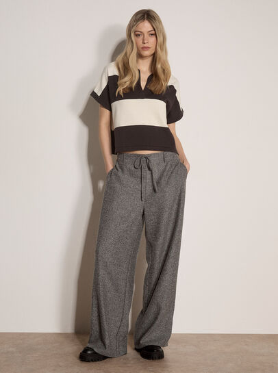 Boxy Cropped Stripe Knit T-Shirt