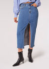 Split Hem Denim Midi Skirt, Blue, large