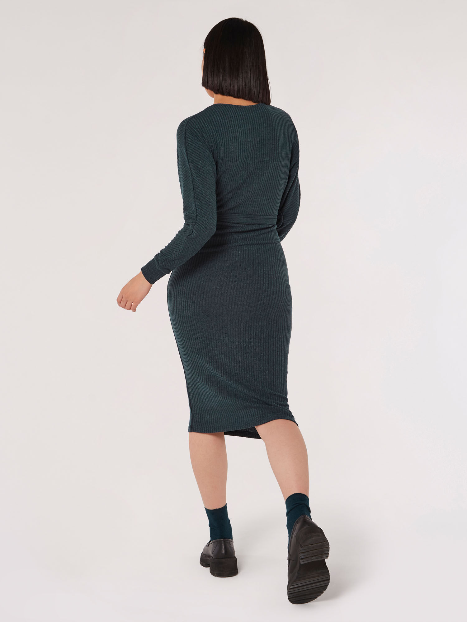 Ribbed wrap sales midi dress