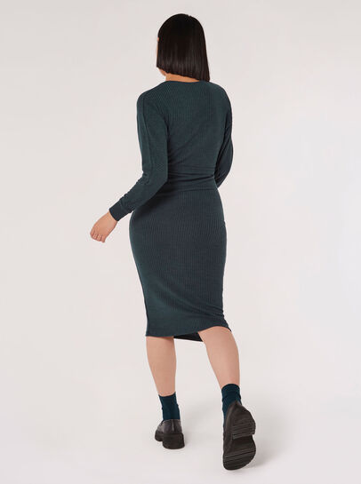 Rib Knit Wrap Midi Dress