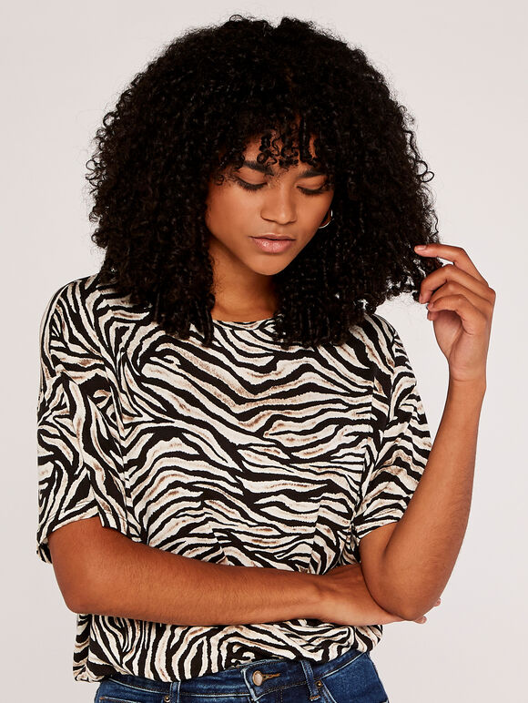 Zebra Print T-Shirt, Stone, large