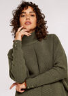 High-Low Mock Neck Chunky Jumper, Khaki, large
