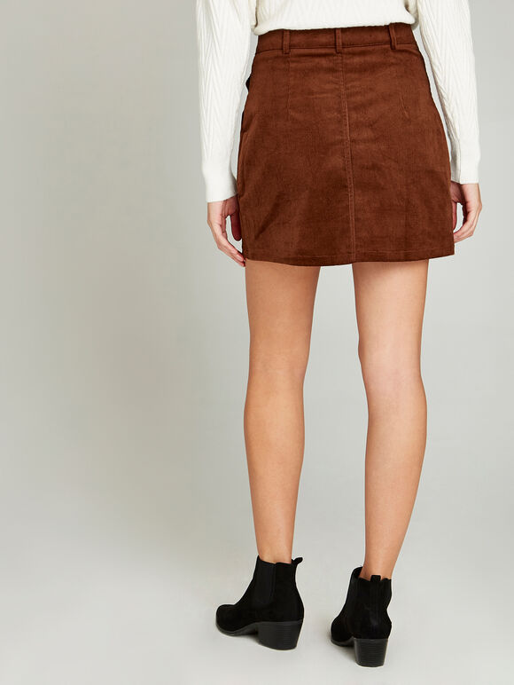 Zip Through Corduroy Skirt, Rust, large