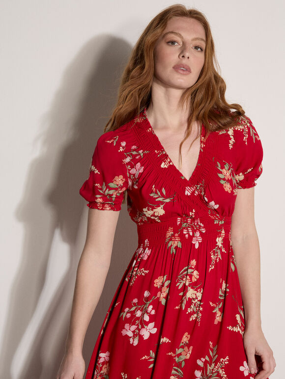 Watercolour Floral Maxi Dress, Red, large