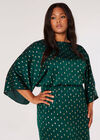 Curve Gold Foil Satin Midi Dress, Green, large