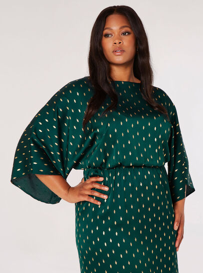 Curve Gold Foil Satin Midi Dress