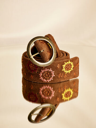 Tan Floral Embroidered Belt