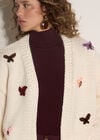 Chunky Knit Butterfly Applique Cardigan, Cream, large