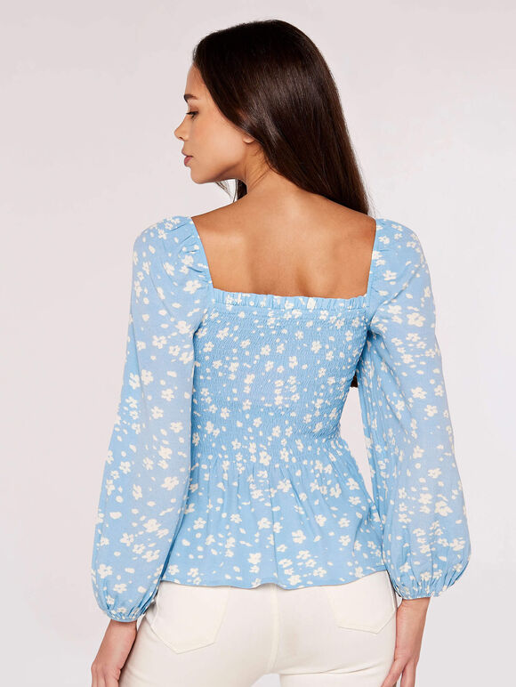 Ditsy Dot Smocked Top, Blue, large