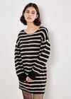 Oversized Stripe Jumper Mini Dress, Black, large