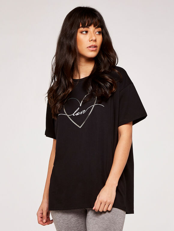 Embroidered Sequin Love T-Shirt, Black, large