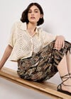 Chevron Print Culotte Trousers, Khaki, large
