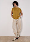 Textured Jersey Side Ruched T-Shirt, Mustard, large
