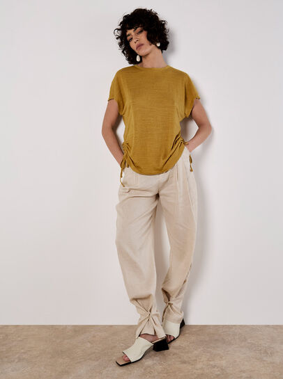 Textured Jersey Side Ruched T-Shirt