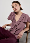 Ruffle Front Woven Top, Pink, large