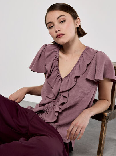 Ruffle Front Woven Top