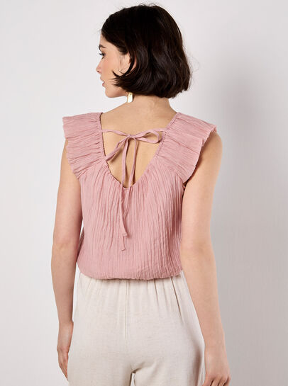 Sheer Crinkle Bubble Hem Crop Top