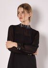 Sequin Trim Shift Mini Dress, Black, large