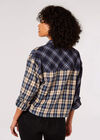 Contrast Check Boxy Shirt, Navy, large