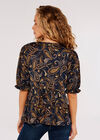 Paisley Billow Sleeve Top, Navy, large