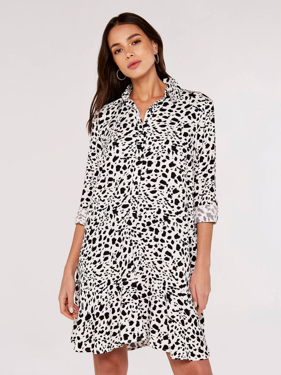 Paintsplash Shirt Mini Dress, Cream, large