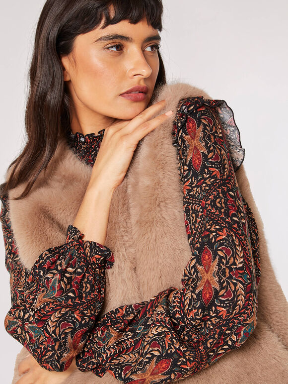 Faux Fur Cropped Gilet, Brown, large