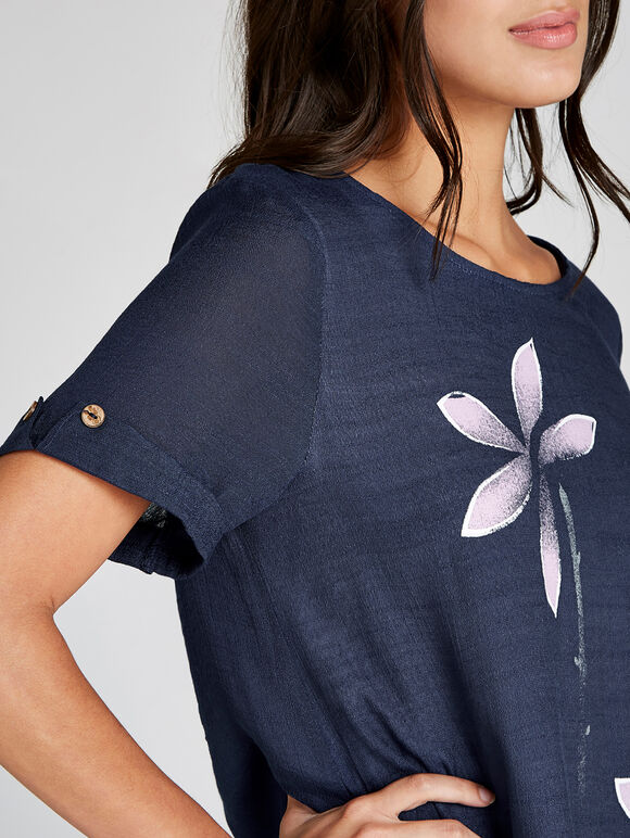 Navy Flower Double Layer Tunic Dress, Navy, large