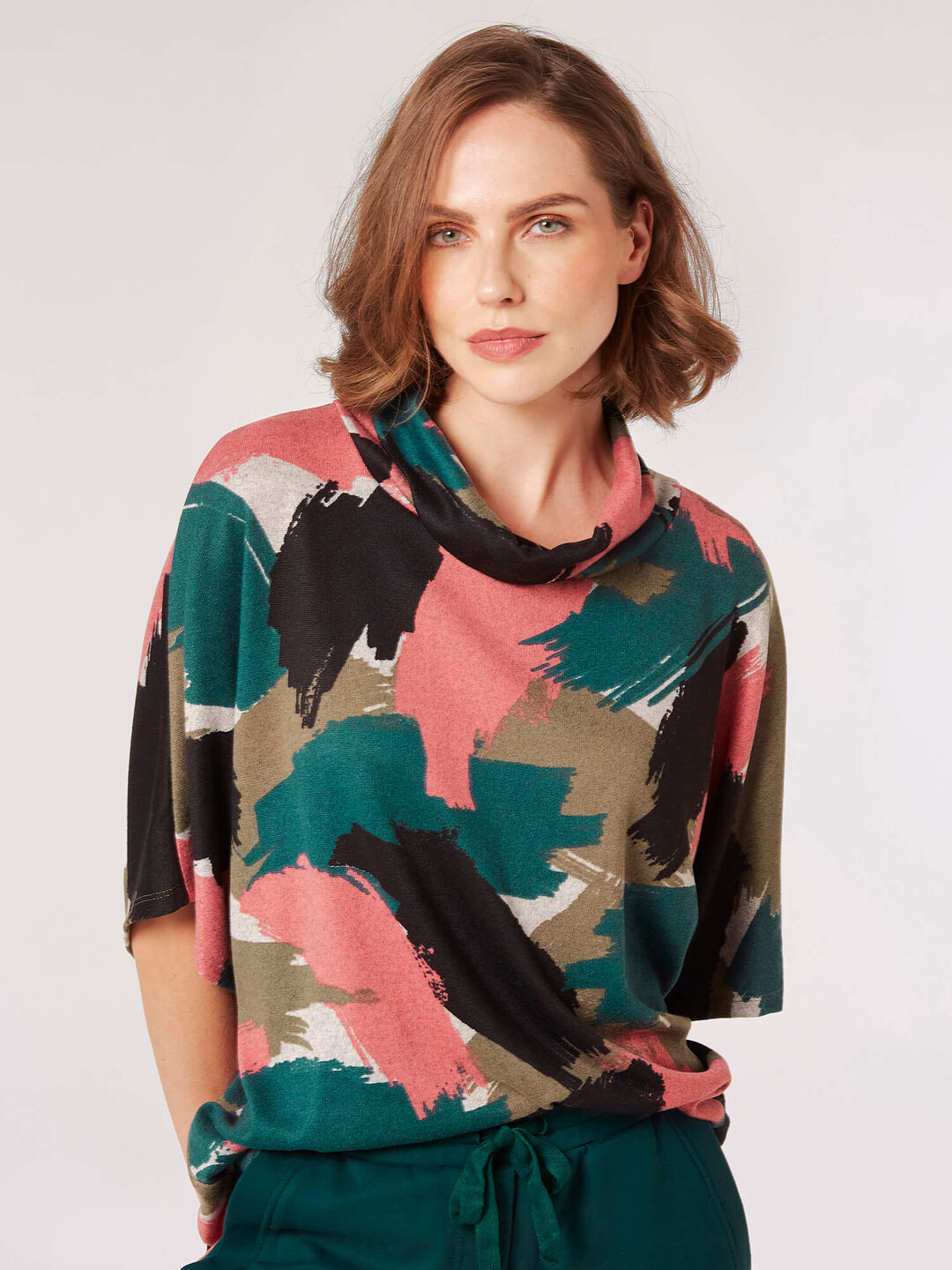 Image of Paint Stroke Cowl Neck Top