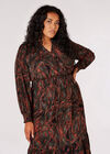 Curve Feather Print Midi  Dress, Burgundy, large