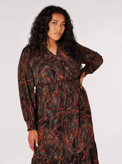 Curve Feather Print Midi  Dress