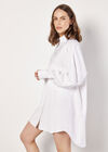Pinstripe Oversized Shirt Mini Dress, White, large