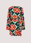 Retro Geometric Belted Mini Dress, Aqua - Turquoise, large