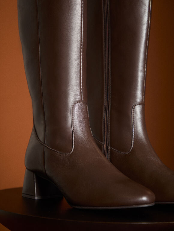 Tall Heeled Chelsea Boots, Brown, large