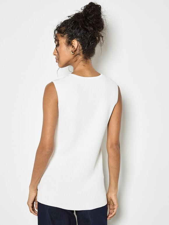 Ribbed Knit Waistcoat, Cream, large