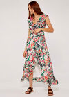 Palm Print Ruffle Dress, Cream, large