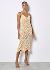 Hand-Knit Crochet Midi Dress, Stone, large