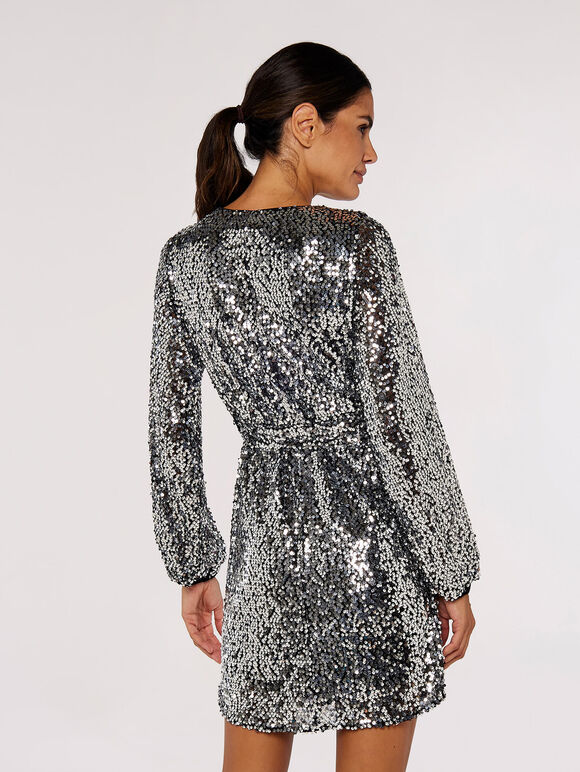 Sequin Shift  Mini Dress, Light Grey / Silver, large