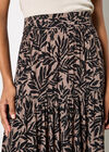Leaf Print Tiered Midi Skirt, Brown, large