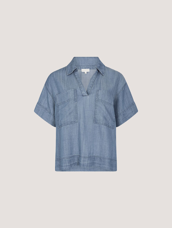 Lightweight Denim Blouse, Blue, large