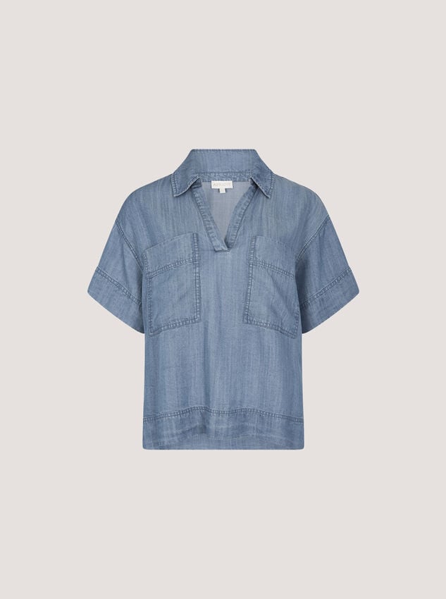 Lightweight Denim Blouse, Blue, large