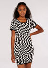 Check Bodycon Knit Dress, Cream, large