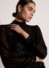 Sequin Embellished Chiffon Top, Black, large