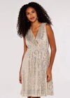 Sequin V Neck Mini Dress, Stone, large