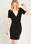 V-Neck Knot Waist Dress, Black, large