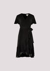 Sparkle Wrap Ruffle Mini Dress, Black, large