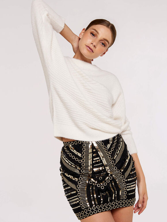 Sequin Mini Skirt, Black, large