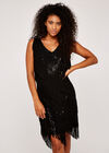 Sequin & Tassel Mini Dress, Black, large