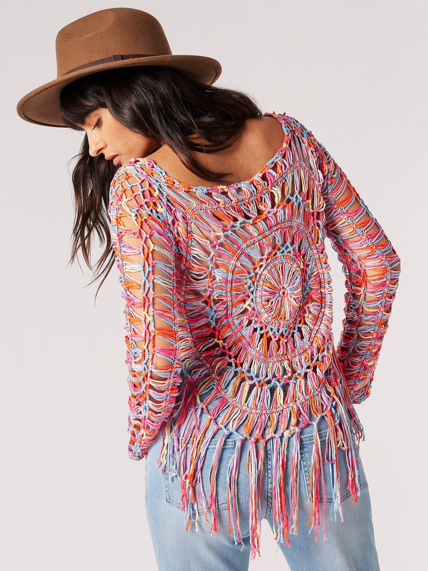 Multi Coloured Fringed Crochet Top Apricot Clothing